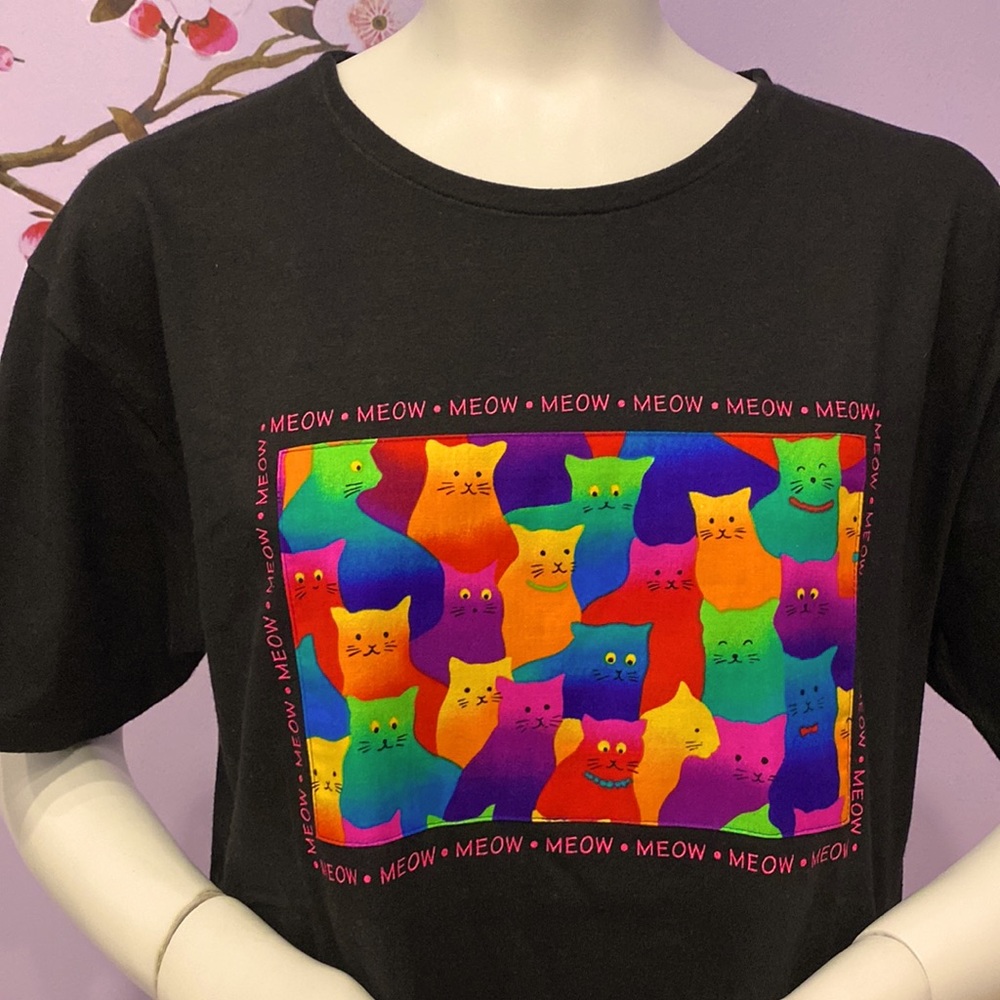 Linda Tilson Sarasota 100% Cotton Black Meow Logo T-shirt Women's Top Size M !!